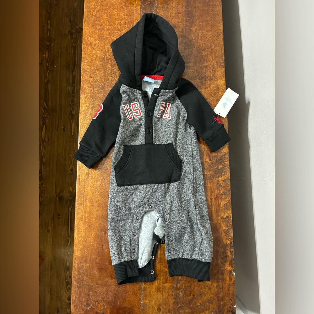 U.S. Polo Assn. Baby Jumpsuit with Red and Black Accents